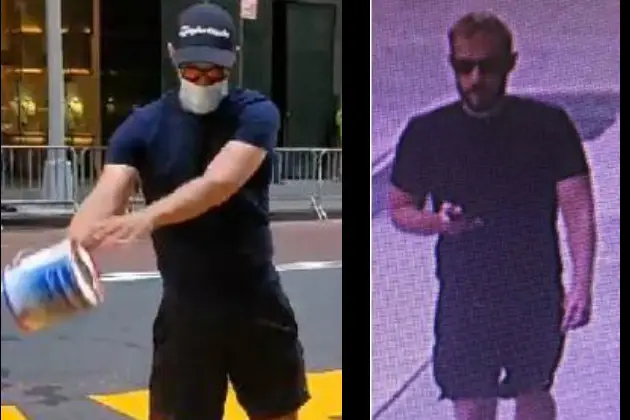 Two photos of the vandal who poured paint on a Black Lives Matter sign